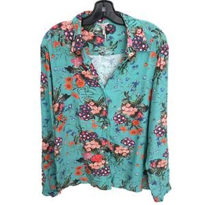 Esqualo Teal Floral Print Long Sleeve Blouse Size- US 8 NWOT